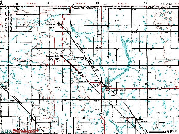 Zip code 58365 topographic map