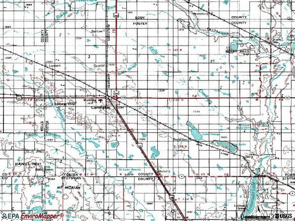 Zip code 58421 topographic map