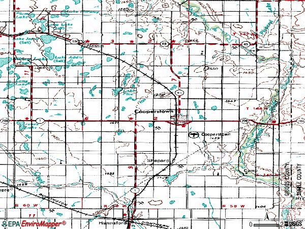 Zip code 58425 topographic map