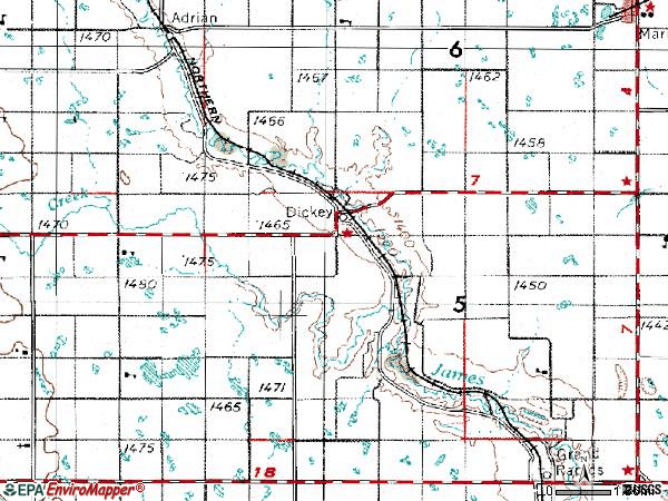 Zip code 58431 topographic map