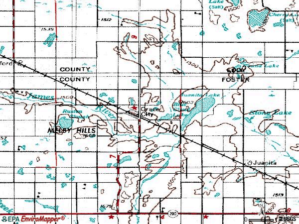 Zip code 58445 topographic map