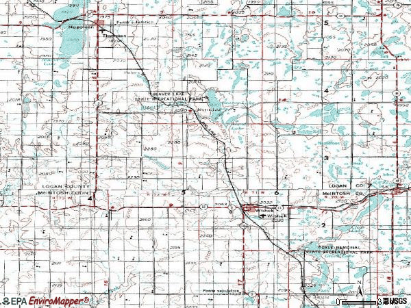 Zip code 58495 topographic map