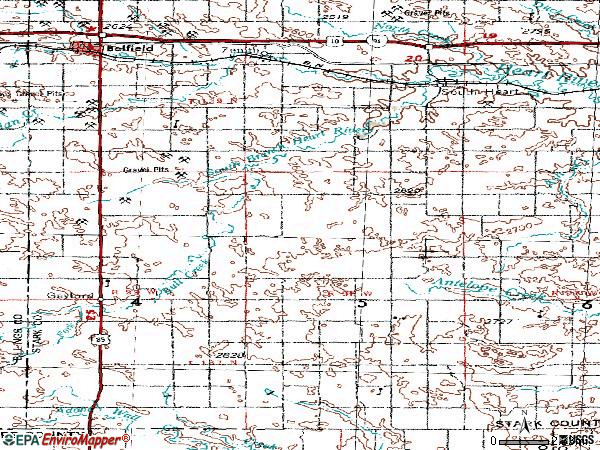Zip code 58655 topographic map