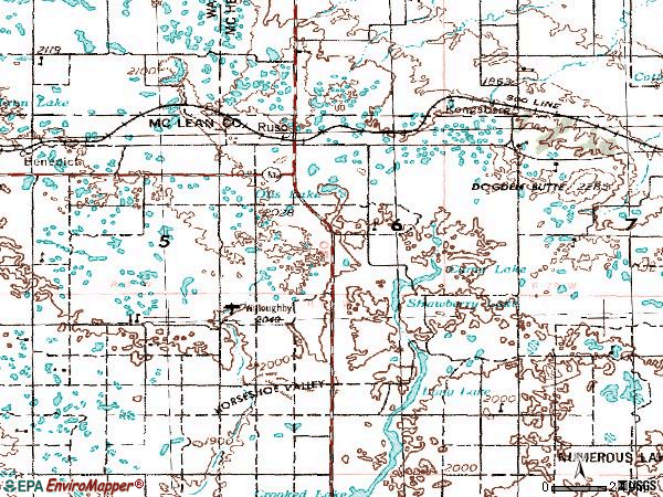 Zip code 58778 topographic map