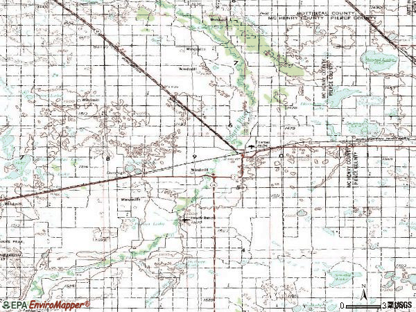 Zip code 58788 topographic map