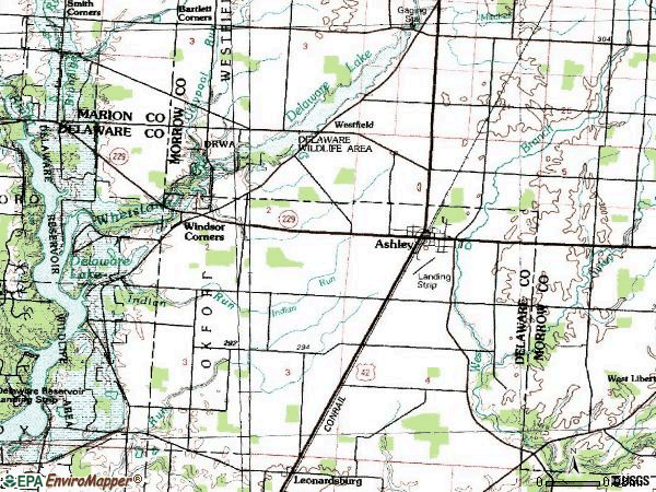 Zip code 43003 topographic map