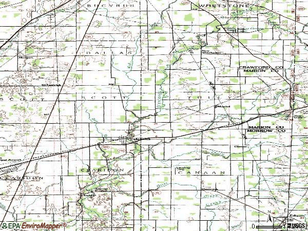 Zip code 43314 topographic map