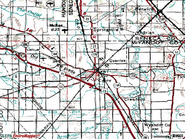 Zip code 43316 topographic map