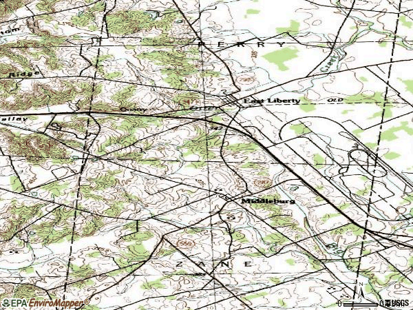 Zip code 43319 topographic map
