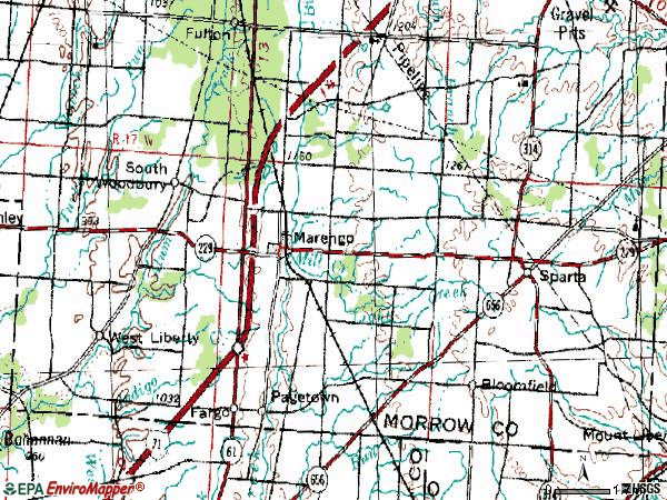 Zip code 43334 topographic map