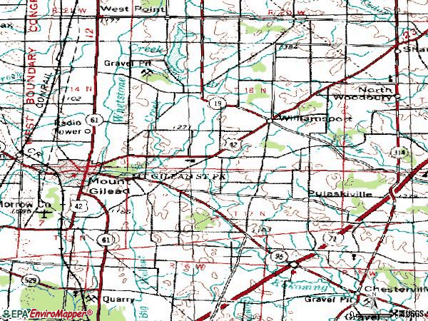 Zip code 43338 topographic map