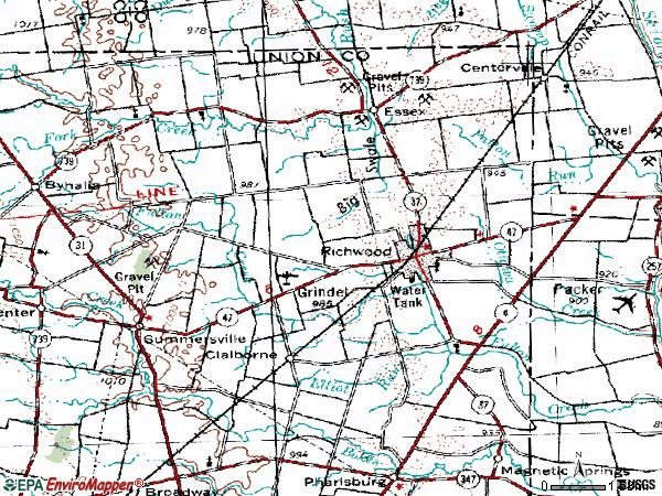 Zip code 43344 topographic map