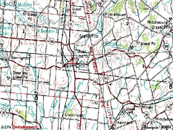 Zip code 43357 topographic map