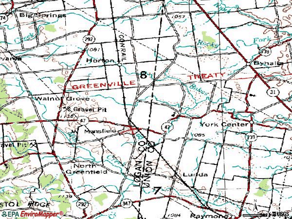 Zip code 43358 topographic map