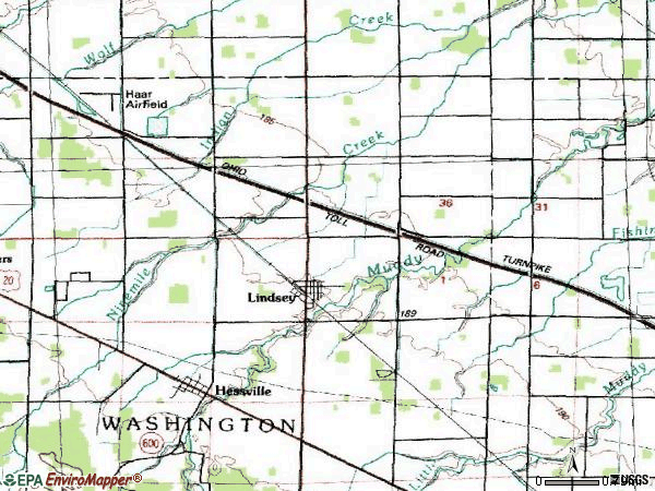 Zip code 43442 topographic map