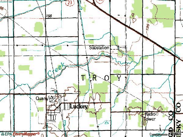 Zip code 43443 topographic map