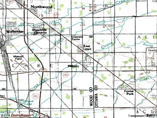 Zip code 43447 topographic map