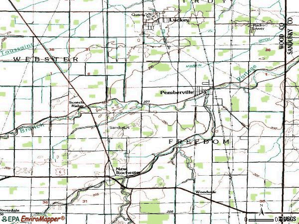 Zip code 43450 topographic map