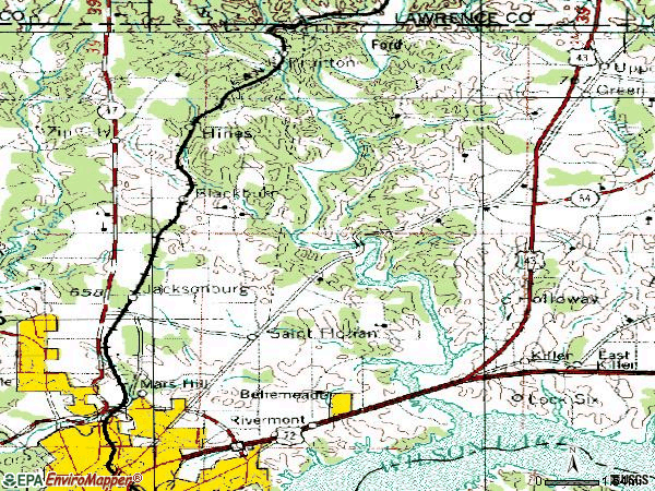 Zip code 35634 topographic map