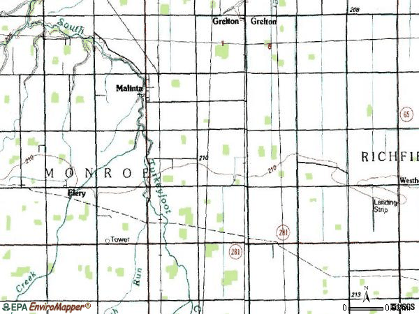 Zip code 43535 topographic map
