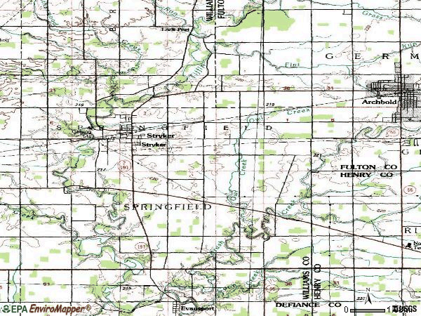 Zip code 43557 topographic map