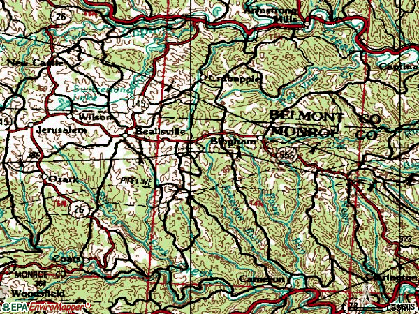 Zip code 43716 topographic map
