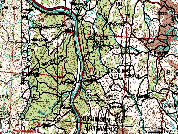 Zip code 43720 topographic map