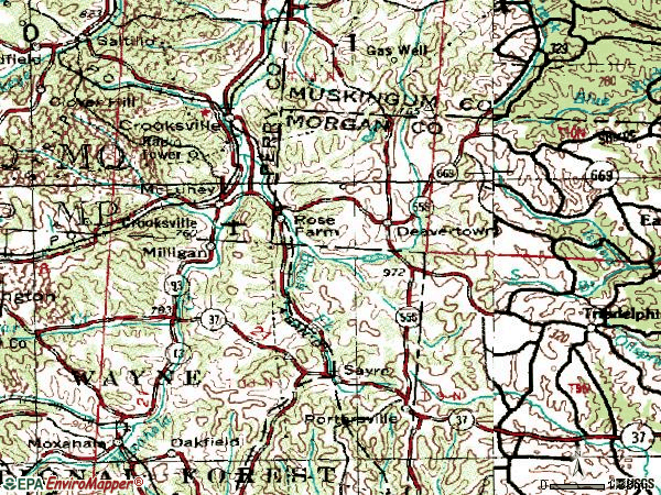 Zip code 43731 topographic map