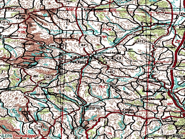 Zip code 43732 topographic map