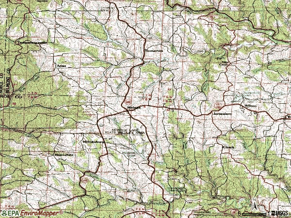 Zip code 43747 topographic map