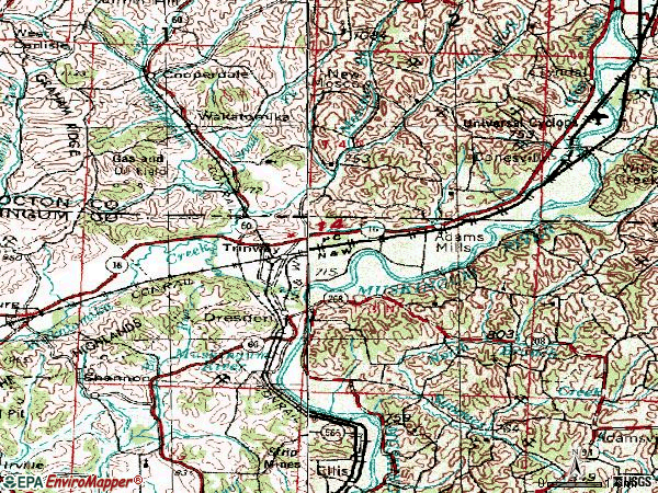 Zip code 43821 topographic map