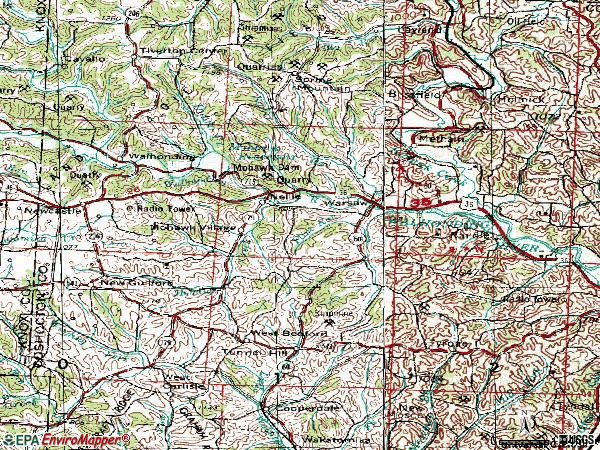 Zip code 43844 topographic map