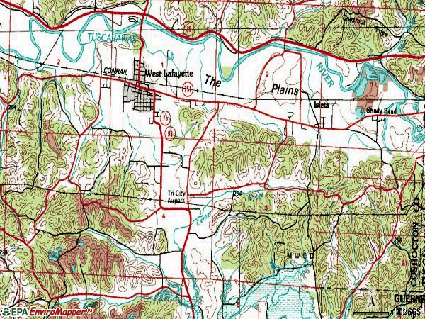 Zip code 43845 topographic map