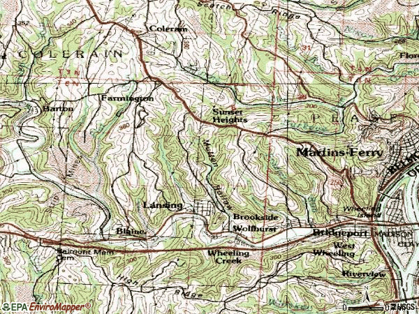 Zip code 43912 topographic map