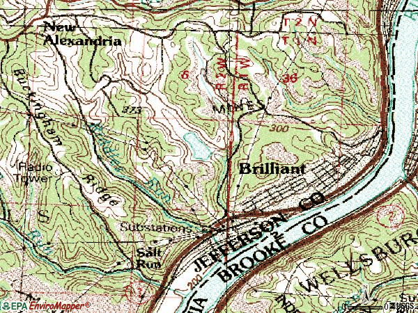 Zip code 43913 topographic map