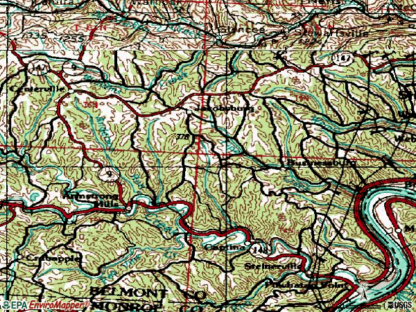 Zip code 43933 topographic map