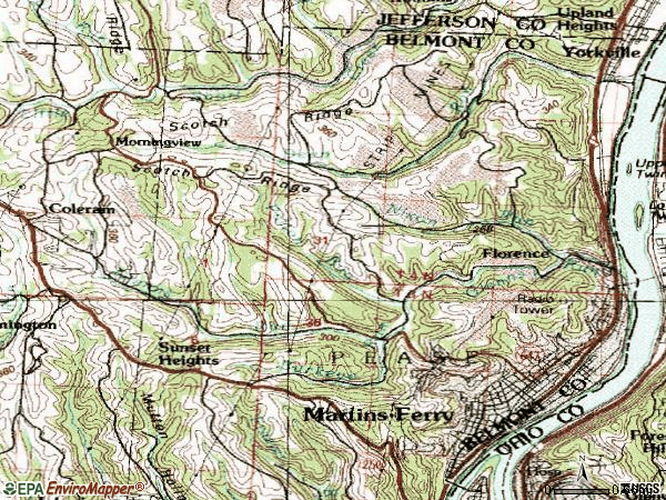 Zip code 43935 topographic map