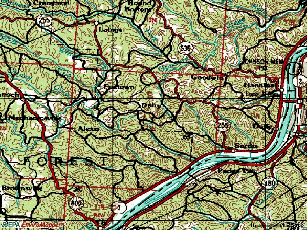 Zip code 43946 topographic map