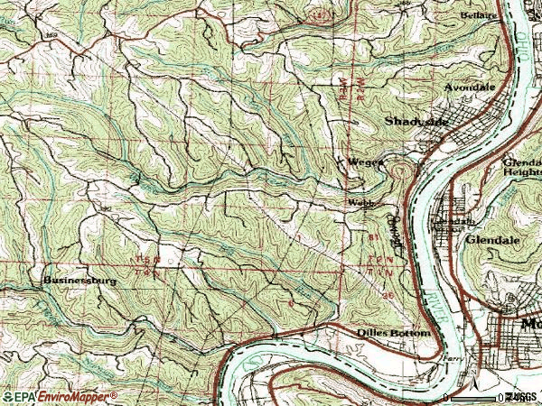 Zip code 43947 topographic map