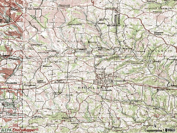 Zip code 43950 topographic map