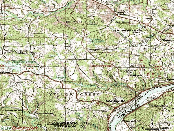 Zip code 43968 topographic map