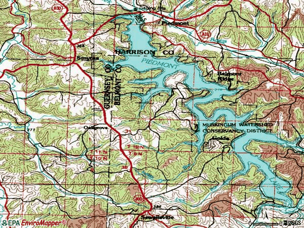 Zip code 43983 topographic map