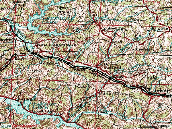 Zip code 43988 topographic map