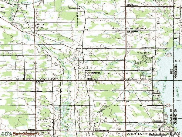 Zip code 44003 topographic map