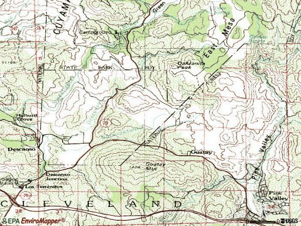 Zip code 91931 topographic map