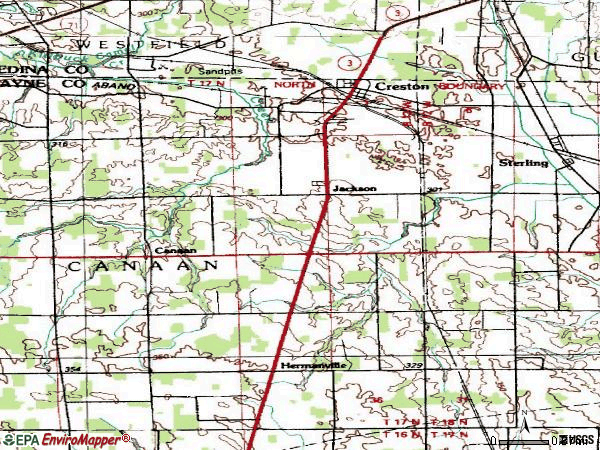 Zip code 44217 topographic map