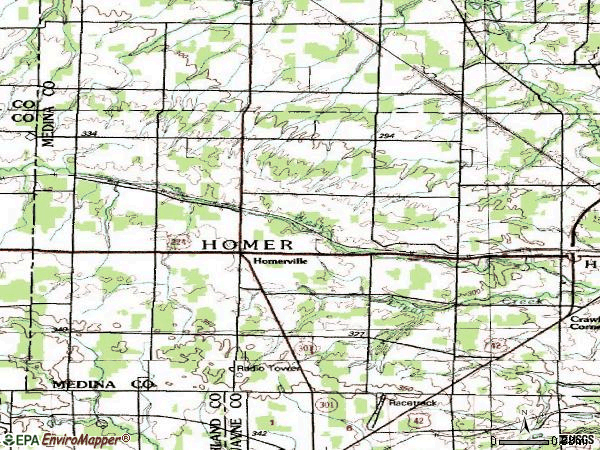 Zip code 44235 topographic map