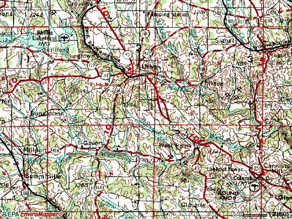 Zip code 44432 topographic map