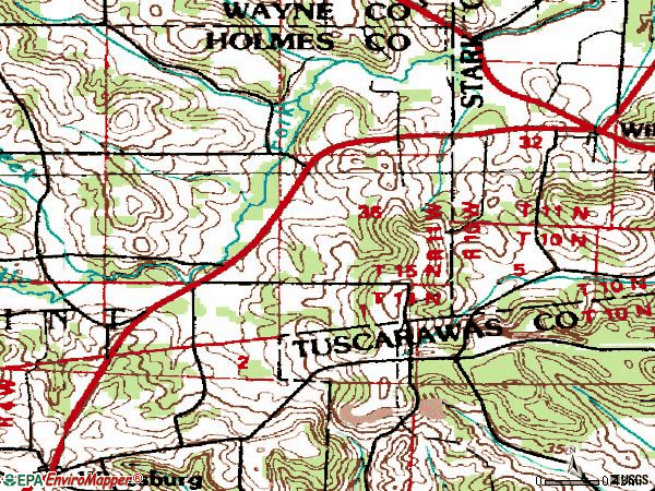 Zip code 44689 topographic map
