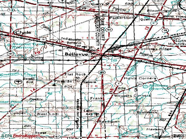 Zip code 44805 topographic map